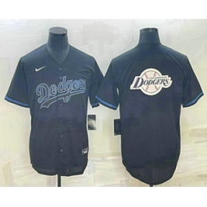 Men's Los Angeles Dodgers Black Team Big Logo Cool Base Stitched Baseball Jersey