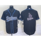 Men's Los Angeles Dodgers Black Team Big Logo With Patch Cool Base Stitched Baseball Jersey1