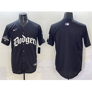 Men's Los Angeles Dodgers Blank Black 2025 LA Gothic Style With 2024 World Series Champions Patch Vapor Premier Limited Stitched Baseball Jersey