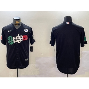 Men's Los Angeles Dodgers Blank Black Mexico 2024 World Series With No. 34 Patch Cool Base Stitched Baseball Jersey