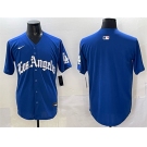 Men's Los Angeles Dodgers Blank Blue 2025 LA Gothic Style With Fernando Patch Vapor Premier Limited Stitched Baseball Jersey