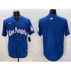 Men's Los Angeles Dodgers Blank Blue 2025 LA Gothic Style With Fernando Patch Vapor Premier Limited Stitched Baseball Jersey