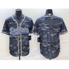 Men's Los Angeles Dodgers Blank Gray Camo Cool Base With Patch Stitched Baseball Jersey