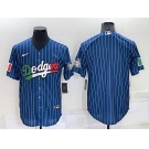 Men's Los Angeles Dodgers Blank Navy Blue Pinstripe Mexico 2020 World Series Cool Base Nike Jersey