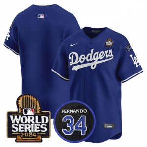 Men's Los Angeles Dodgers Blank Royal 2024 World Series With Fernando Memorial Patch Limited Stitched Baseball Jersey