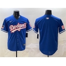 Men's Los Angeles Dodgers Blank Royal With American Flag Patch Limited Stitched Baseball Jersey