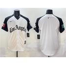 Men's Los Angeles Dodgers Blank Team Big Logo White Black Mexico 2025 LA Gothic Style With Fernando Patch Vapor Premier Limited Stitched Baseball Jersey