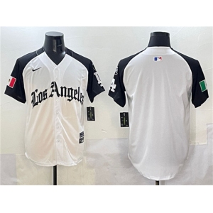 Men's Los Angeles Dodgers Blank Team Big Logo White Black Mexico 2025 LA Gothic Style With Fernando Patch Vapor Premier Limited Stitched Baseball Jersey