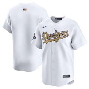 Men's Los Angeles Dodgers Blank White 2025 Gold Collection Limited Stitched Baseball Jersey