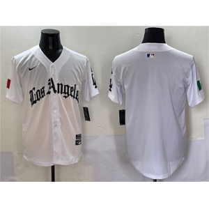 Men's Los Angeles Dodgers Blank White Mexico 2025 LA Gothic Style With Fernando Patch Vapor Premier Limited Stitched Baseball Jersey