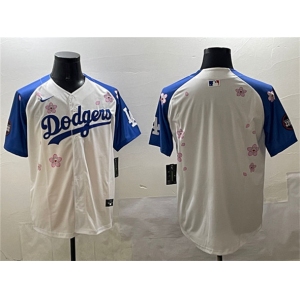 Men's Los Angeles Dodgers Blank White Royal 2025 Tokyo Series Limited Stitched Baseball Jersey