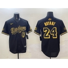 Men's Los Angeles Dodgers Front #8 Back #24 Kobe Bryant Black Gold Stitched Jersey