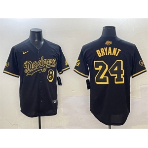 Men's Los Angeles Dodgers Front #8 Back #24 Kobe Bryant Black Gold Stitched Jersey