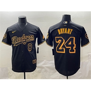 Men's Los Angeles Dodgers Front #8 Back #24 Kobe Bryant Black With KB Patch Stitched Jersey