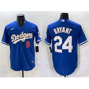 Men's Los Angeles Dodgers Front #8 Back #24 Kobe Bryant Blue Gold Cool Base Stitched Baseball Jersey