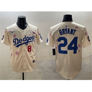 Men's Los Angeles Dodgers Front #8 Back #24 Kobe Bryant Cream 2025 Tokyo Series Limited Stitched Baseball Jersey