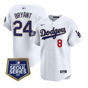 Men's Los Angeles Dodgers Front #8 Back #24 Kobe Bryant White 2024 World Tour Seoul Series Home Limited Stitched Baseball Jersey