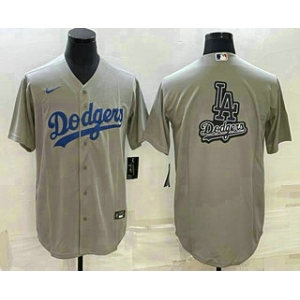 Men's Los Angeles Dodgers Grey Team Big Logo Cool Base Stitched Baseball Jersey1