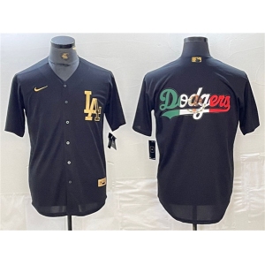 Mens Los Angeles Dodgers Team Big Logo Black Cool Base Stitched Baseball Jersey