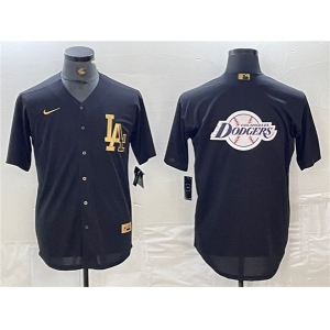 Men's Los Angeles Dodgers Team Big Logo Black Cool Base Stitched Baseball Jerseys