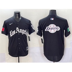 Men's Los Angeles Dodgers Team Big Logo Black Mexico 2025 LA Gothic Style With Fernando Patch Vapor Premier Limited Stitched Baseball Jersey