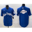 Men's Los Angeles Dodgers Team Big Logo Blue 2025 LA Gothic Style With Fernando Patch Vapor Premier Limited Stitched Baseball Jersey