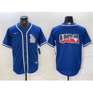 Mens Los Angeles Dodgers Team Big Logo Blue Cool Base Stitched Baseball Jersey