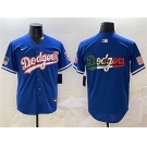 Men's Los Angeles Dodgers Team Big Logo Royal With American Flag Patch Limited Stitched Baseball Jersey
