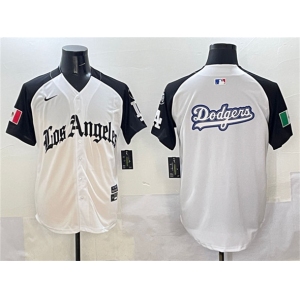 Men's Los Angeles Dodgers Team Big Logo White Black Mexico 2025 LA Gothic Style With Fernando Patch Vapor Premier Limited Stitched Baseball Jersey