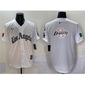 Men's Los Angeles Dodgers Team Big Logo White Mexico 2025 LA Gothic Style With Fernando Patch Vapor Premier Limited Stitched Baseball Jersey