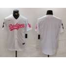 Men's Los Angeles Dodgers Team Big Logo White Pink Vin & Kobe Patch Stitched Baseball Jersey