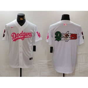 Men's Los Angeles Dodgers Team Big Logo White Pink Vin & Kobe Patch Stitched Baseball Jerseys