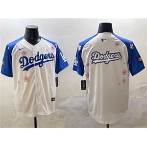 Men's Los Angeles Dodgers Team Big Logo White Royal 2025 Tokyo Series Limited Stitched Baseball Jersey