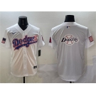 Men's Los Angeles Dodgers Team Big Logo White With American Flag Patch Limited Stitched Baseball Jersey