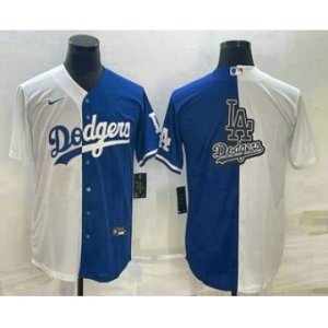 Men's Los Angeles Dodgers White Blue Split Team Big Logo Cool Base Stitched Baseball Jersey