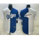 Men's Los Angeles Dodgers White Blue Split Team Big Logo Cool Base Stitched Baseball Jerseys