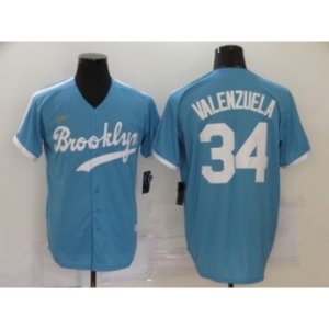 Men's Nike Brooklyn Dodgers #34 Fernando Valenzuela Light Blue Alternate 2020 Cooperstown Collection Baseball Jersey