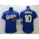 Men's Nike Los Angeles Dodgers #10 Justin Turner Blue Elite Game Champions Authentic Jersey