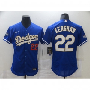 Men's Nike Los Angeles Dodgers #22 Clayton Kershaw Blue Elite Champions Authentic Jersey