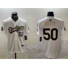 Men's los angeles dodgers #50 mookie betts white gold 2024 world series with fernando memorial patch limited stitched baseball jersey