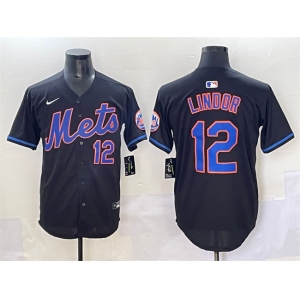 Men's New York Mets #12 Francisco Lindor Black Alternate Limited Stitched Baseball Jersey