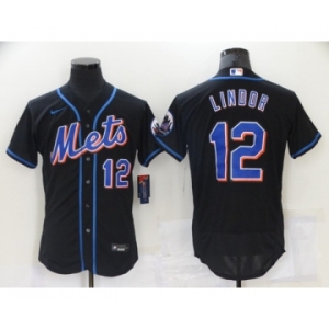 Men's New York Mets #12 Francisco Lindor Black Flex Base Stitched Jersey