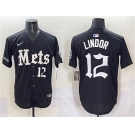 Men's New York Mets #12 Francisco Lindor Black 'Gotham Gothic Edition' Vapor Premier Limited Stitched Baseball Jersey