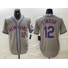 Men's New York Mets #12 Francisco Lindor Number Grey Stitched Cool Base Nike Jersey