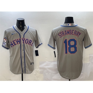 Men's New York Mets #18 Darryl Strawberry Grey 2025 Spring Training Cool Base Stitched Baseball Jersey