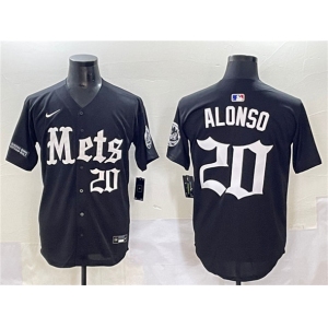 Men's New York Mets #20 Pete Alonso Black 'Gotham Gothic Edition' Vapor Premier Limited Stitched Baseball Jersey