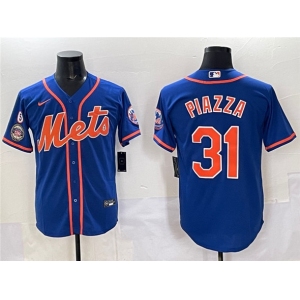 Men's New York Mets #31 Mike Piazza Blue With Patch Cool Base Stitched Baseball Jersey