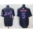 Men's New York Mets #5 David Wright Black With Patch Limited Stitched Baseball Jersey