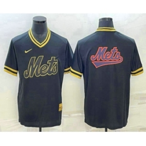Men's New York Mets Big Logo Black Gold Nike Cooperstown Legend V Neck Jerseys