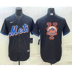 Men's New York Mets Big Logo Black Stitched MLB Cool Base Nike Jerseys
